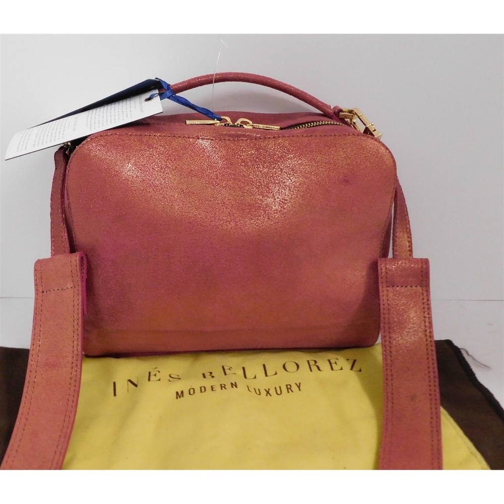 New Ines Bellorez Rose Metallic Leather Crossbody Bag $400rt - Picture 3 of 6